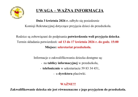 WAŻNA INFORMACJA - REKRUTACJA